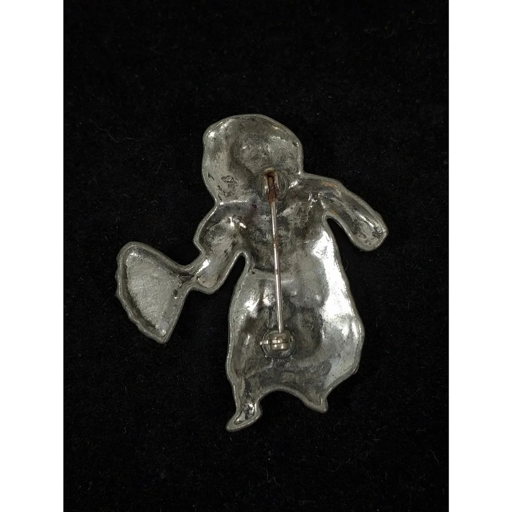 Vintage Silver Tone Asian Woman Fan Brooch Figural Geisha‎ Style Pin
